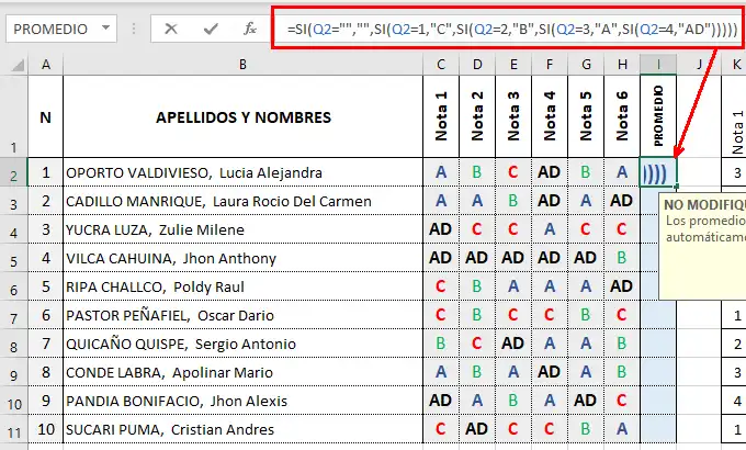 sacar promedio de notas con letras 5